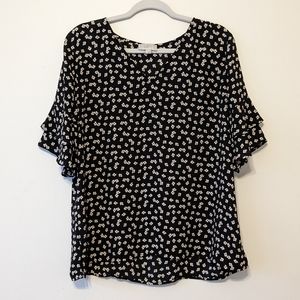 LOFT Black and White Floral Top